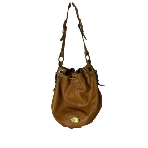 Fossil Issue 54 Grayson Drawstring Bucket Handbag Brown Pebbled Leather - Picture 1 of 6